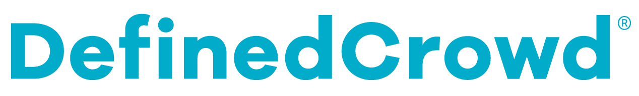 DefinedCrowd logo in blue, representing data and AI solutions for businesses, Logo design featuring modern typography, emphasizing innovation and accessibility