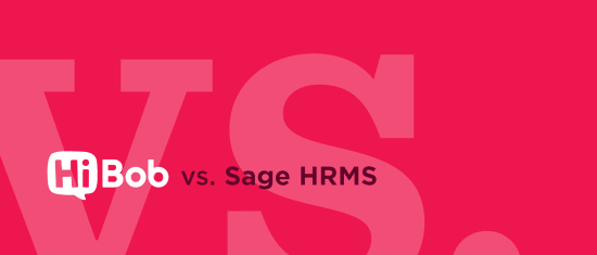 HiBob logo vs. Sage HRMS on a vibrant pink background emphasizes a comparison in HR software solutions. , HiBob, SageHRMS