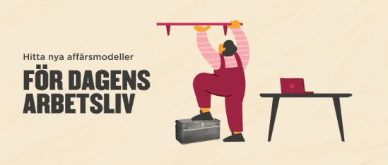 worker hanging shelf with toolbox and desk with laptop, creative business solutions for modern work life