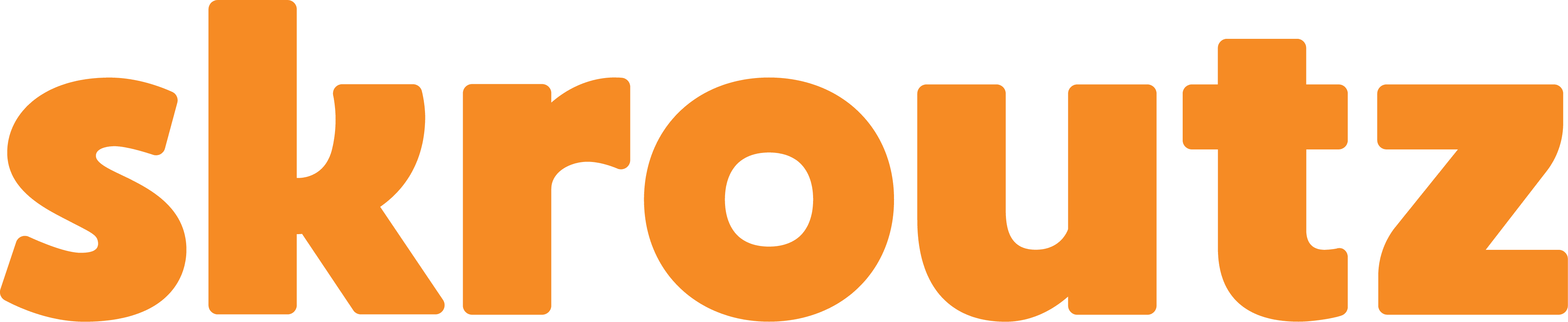 skroutz logo in bold orange text, symbolizing a modern shopping platform, prominent lettering conveys brand identity and accessibility